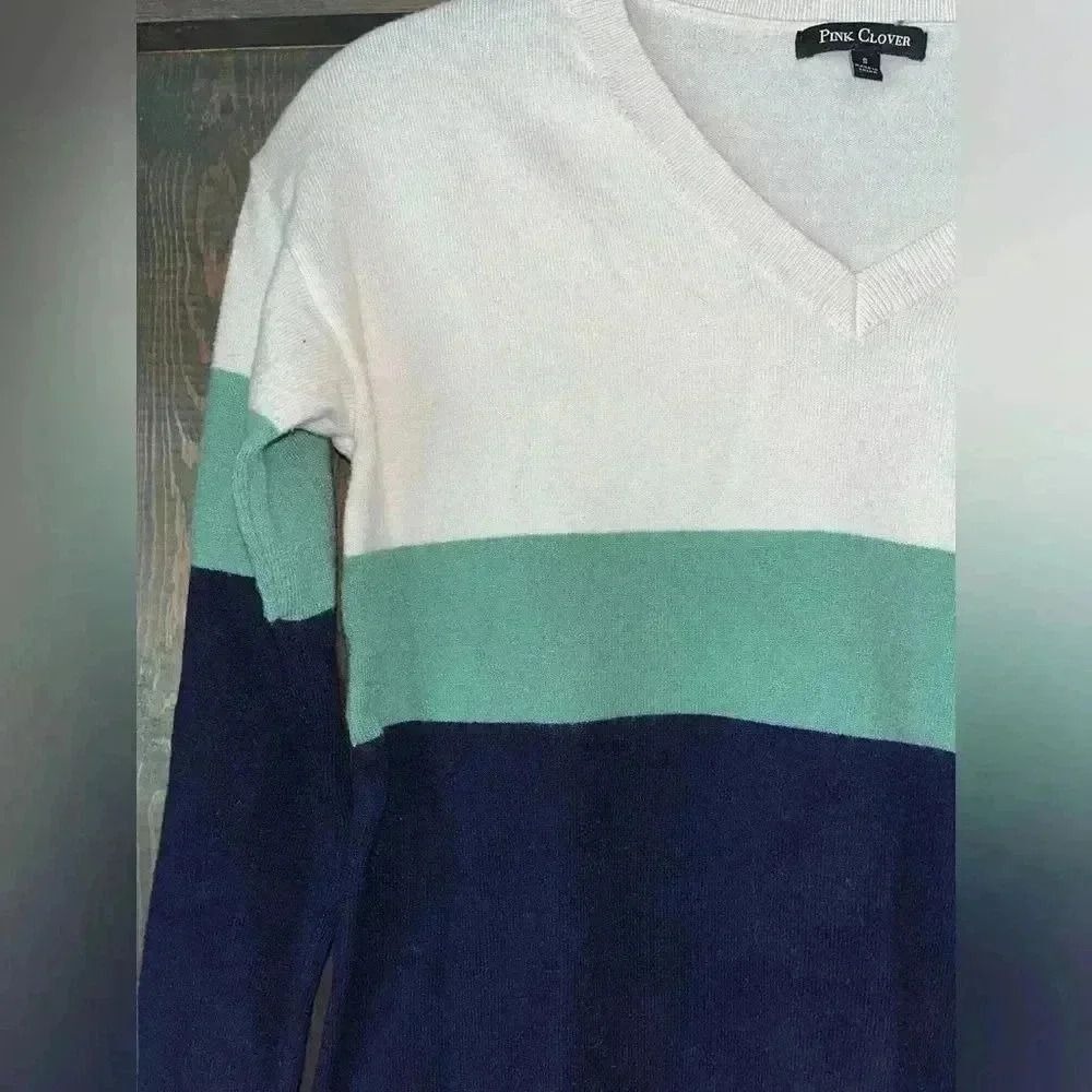Pink Clover Color Block V-Neck Sweater with Elbow Patches - Size S‎ - Picture 5 of 5